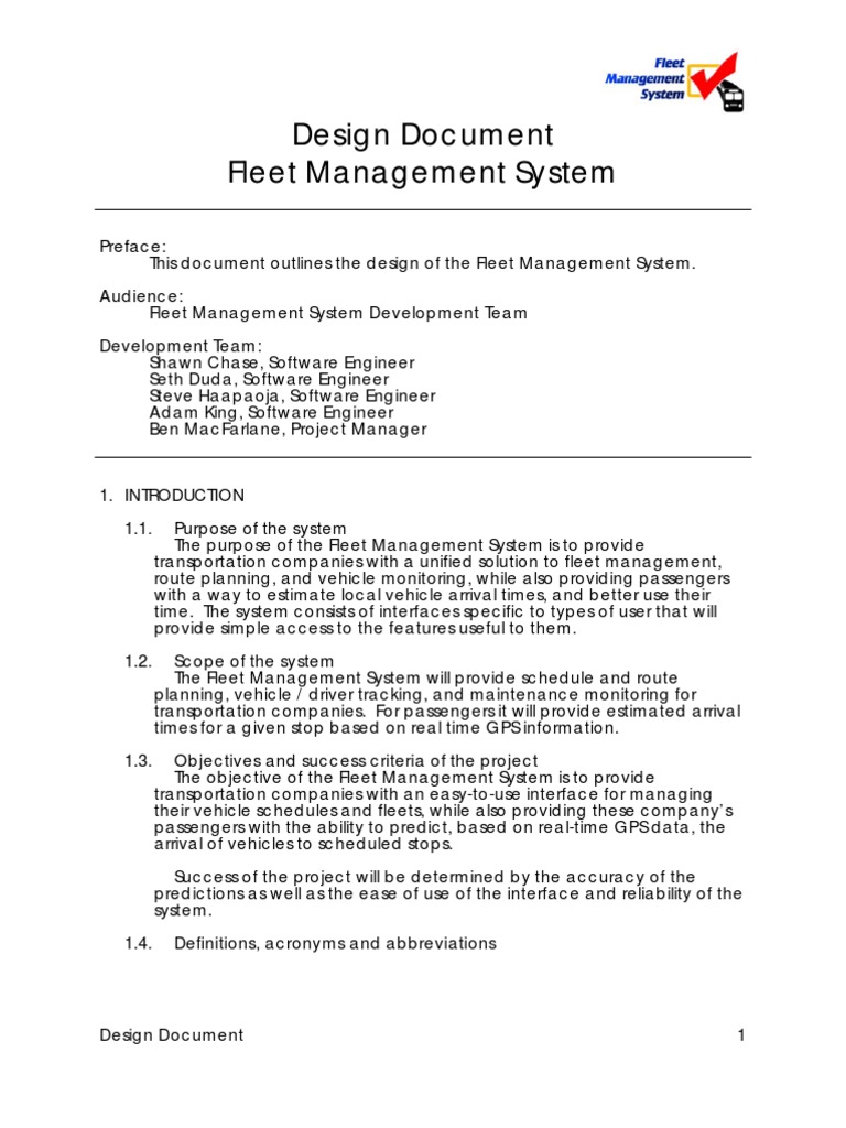 Fleet Management System Design Document | PDF | Model–View–Controller ...