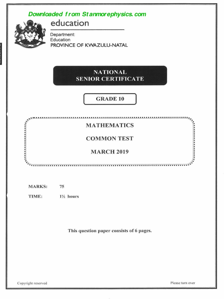 March Math 2019 GR 10 QPM | PDF | Wellness | Science & Mathematics