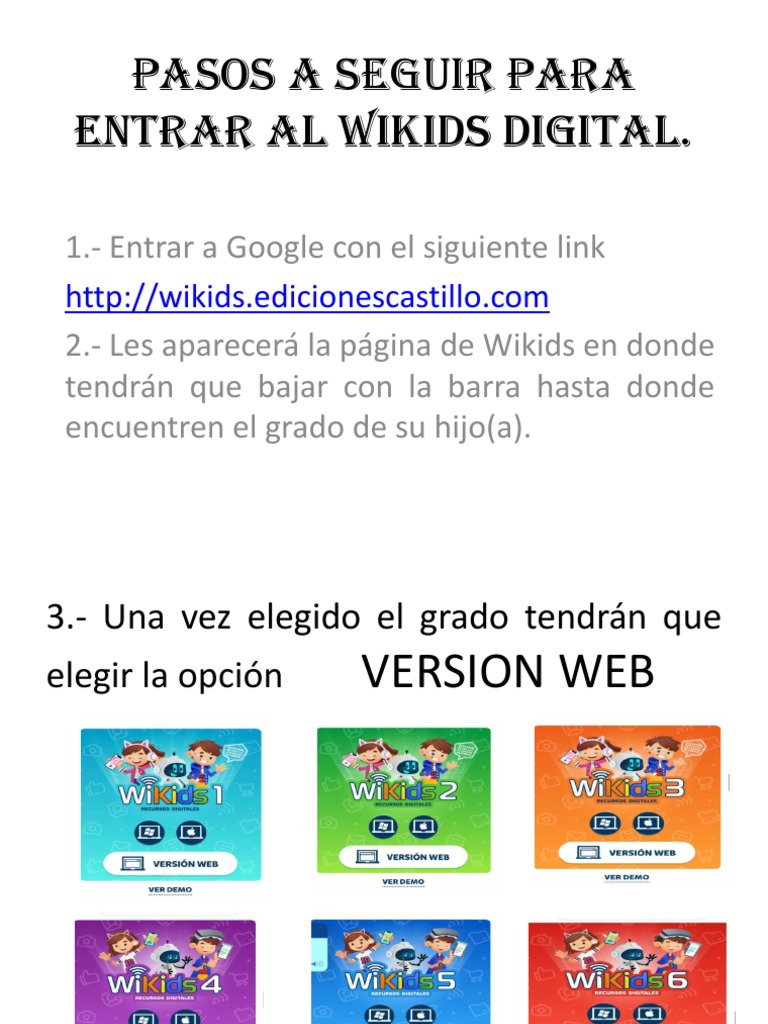 Pasos A Seguir para Entrar Al Wikids Digital | PDF