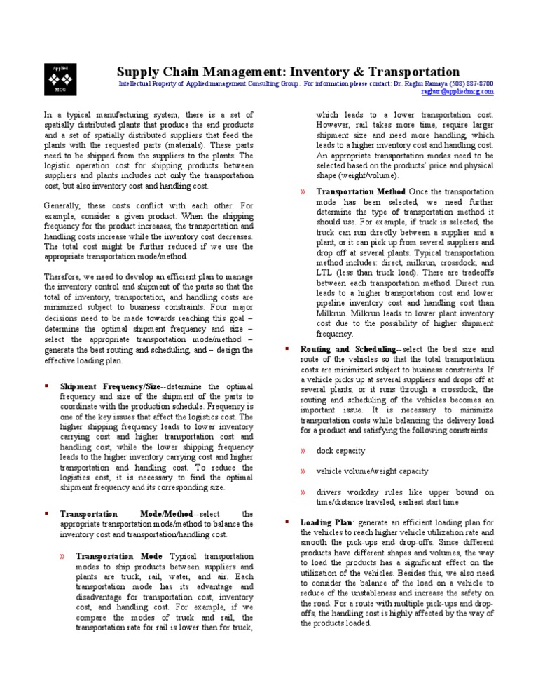Inventory and Transport Cost Management | PDF | Transport | Logistics