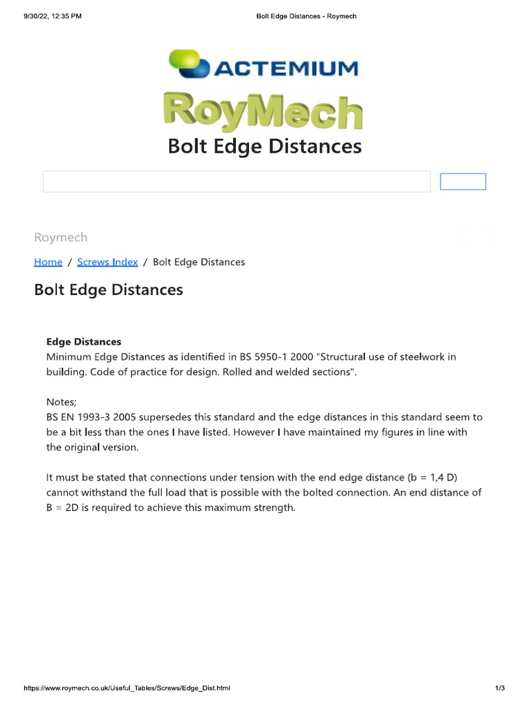 Bolt Edge Distances Roymech PDF