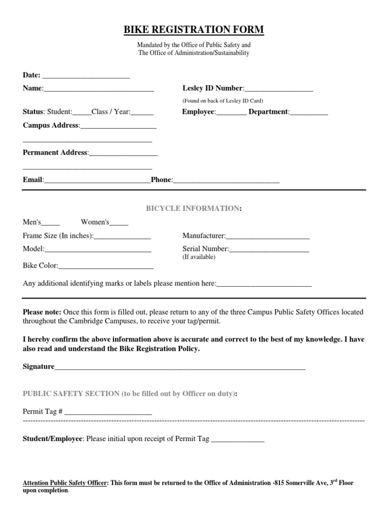 Bike Registration Form Pdf