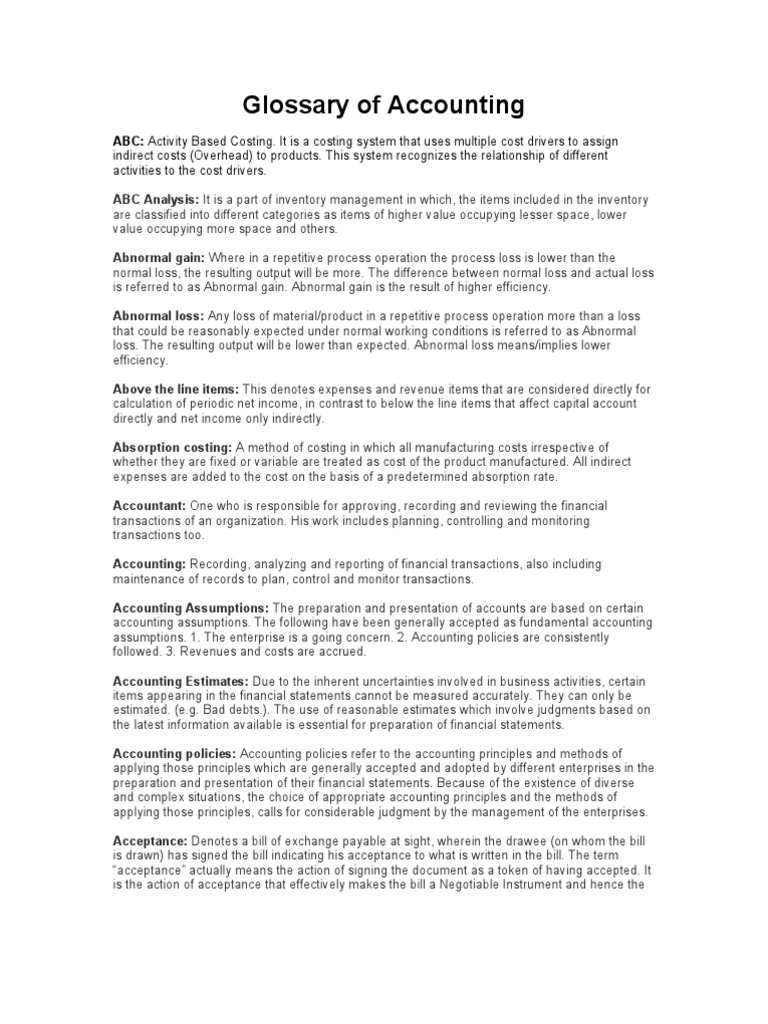 Accounting Terms Glossary PDF | PDF | Debits And Credits | Negotiable ...