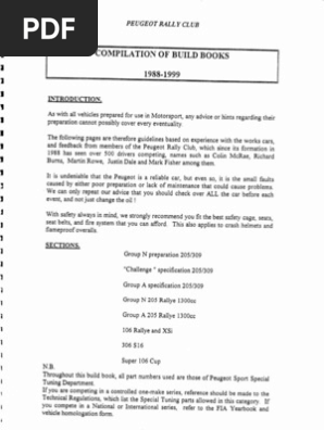 Peugeot 205 PTS Build Manual | PDF | Home & Garden
