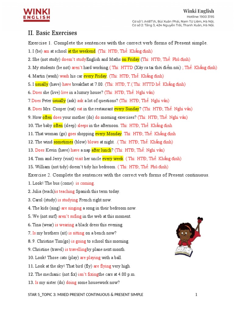 Present Simple Present Continuous Practice 3 Pdf