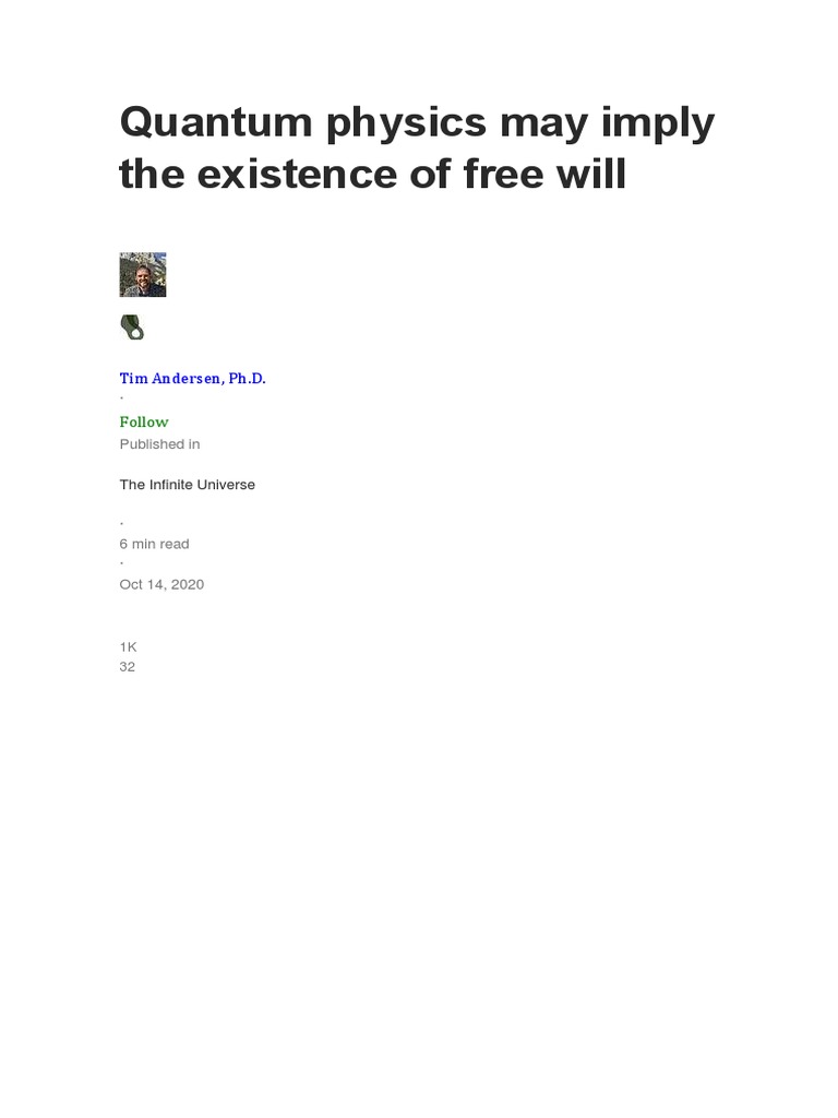 Livre Arbítrio Quântica Tim Andersen | PDF | Free Will | Metaphysics