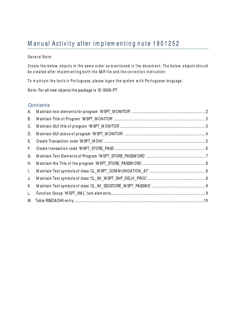 Implementing Note 1901252 Steps | PDF