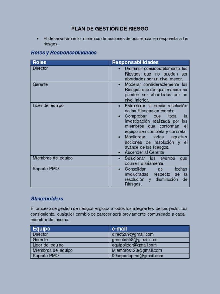 Plan de Gestión de Riesgos Efectivo | PDF | Riesgo