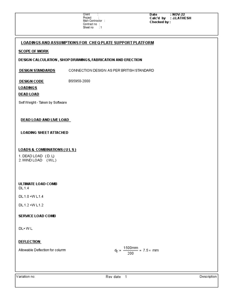 Load Calculations for Support Platform | PDF | Strength Of Materials ...