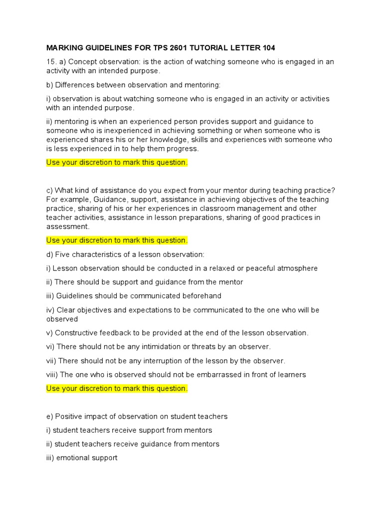 Marking Guidelines For Tps 2601 Tutorial Letter 104 PDF
