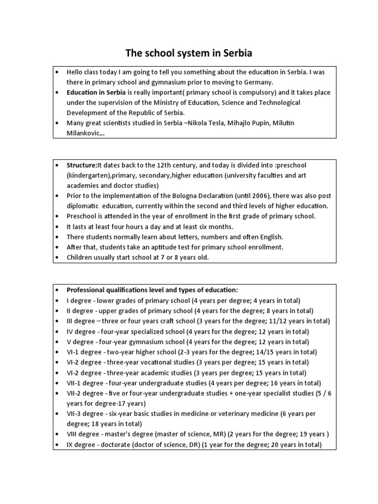 The School System In Serbia PDF