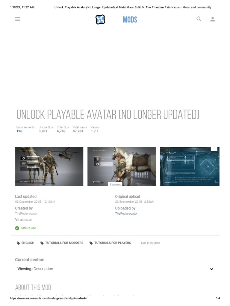 Unlock Playable Avatar (No Longer Updated) at Metal Gear Solid V - The ...