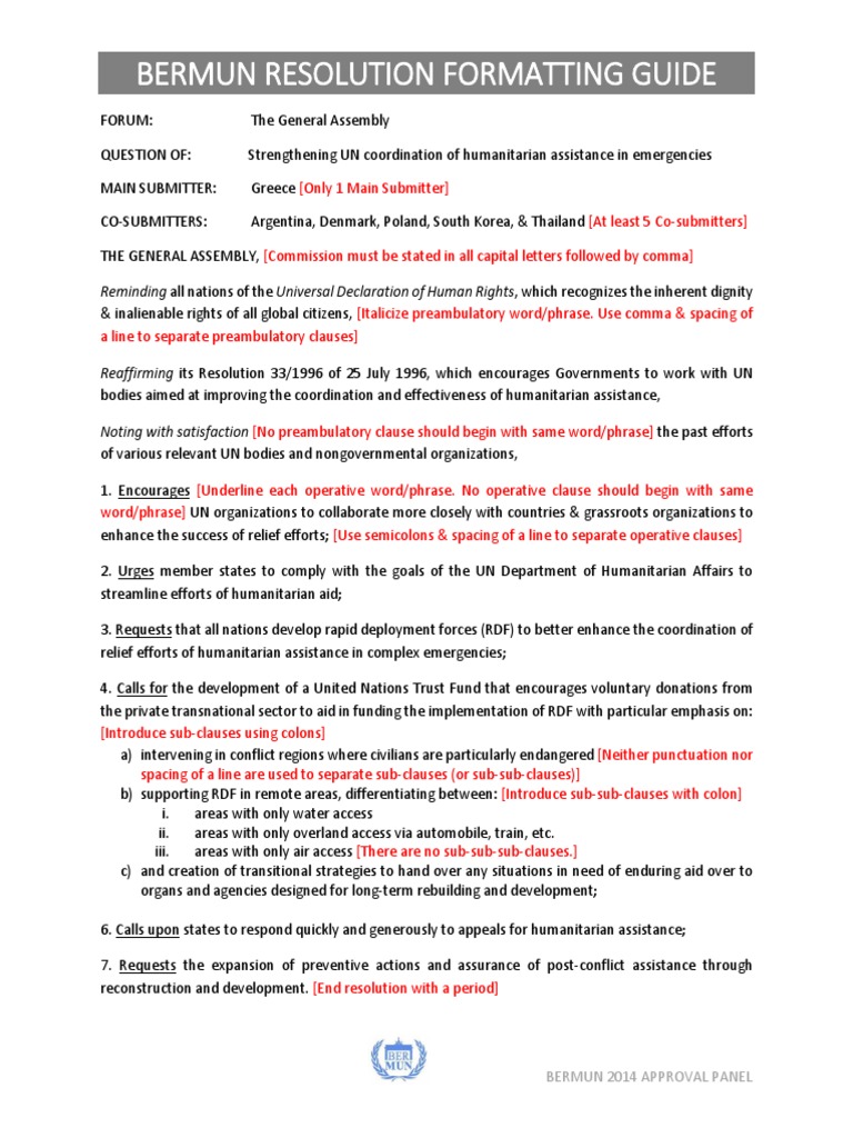 BERMUN-Resoloution Formatting Guide | PDF | Humanitarian Aid | United ...