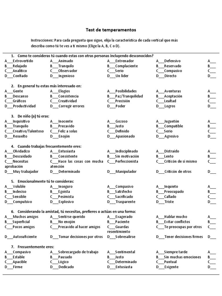 Test De Temperamentos PDF