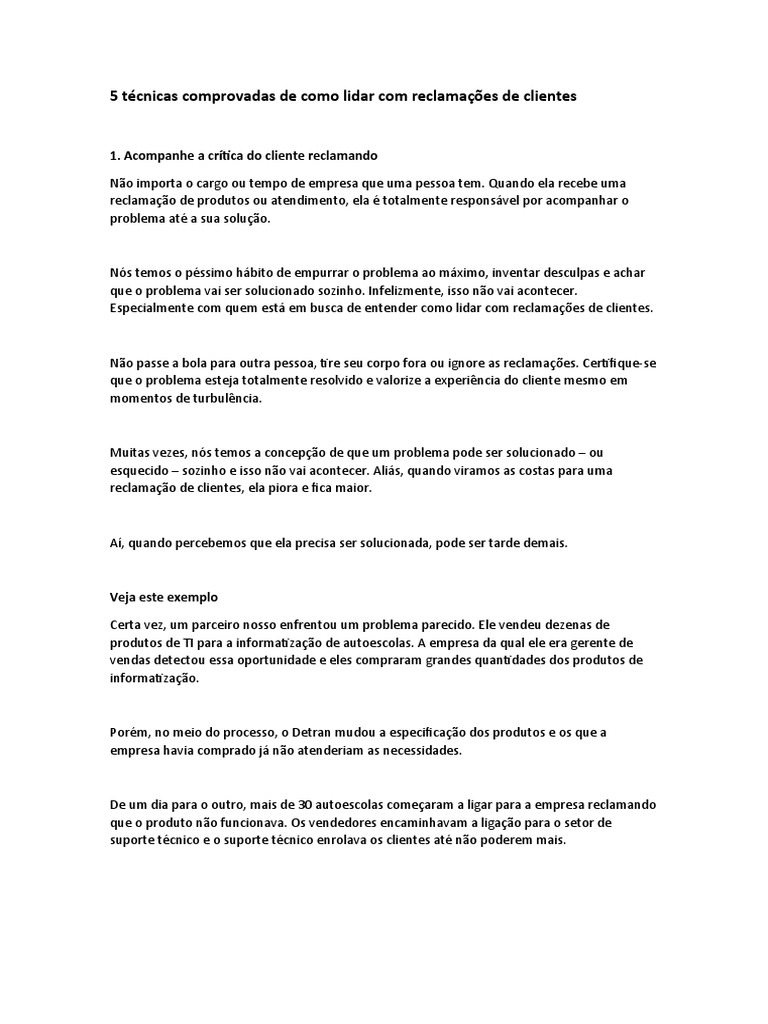 5 Técnicas Comprovadas De Como Lidar Com Reclamações De Clientes Pdf