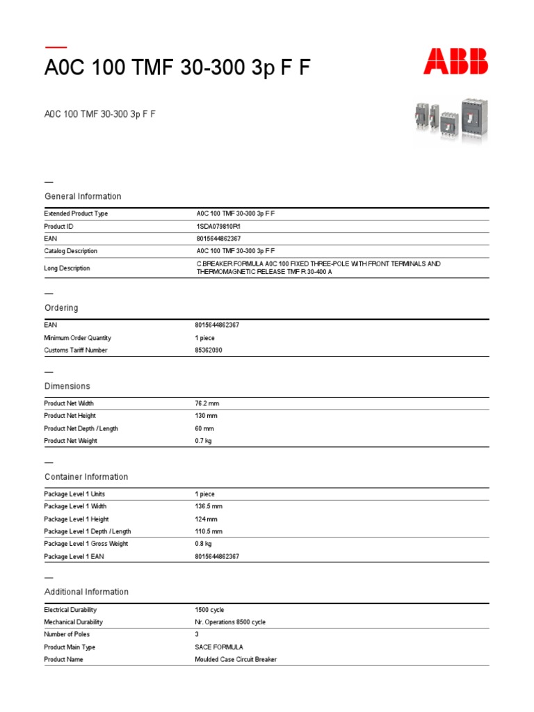 A0C 100 TMF Circuit Breaker Info | PDF | Technology & Engineering