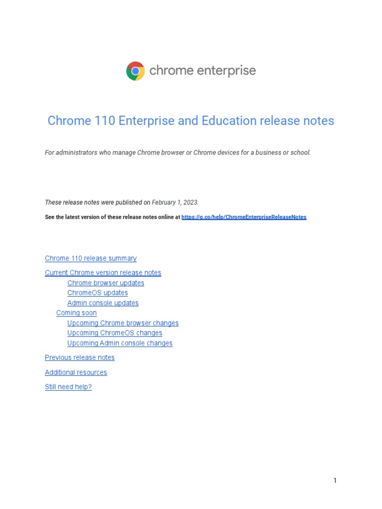 Chrome 110 Enterprise Release Notes | PDF | Business | Technology ...