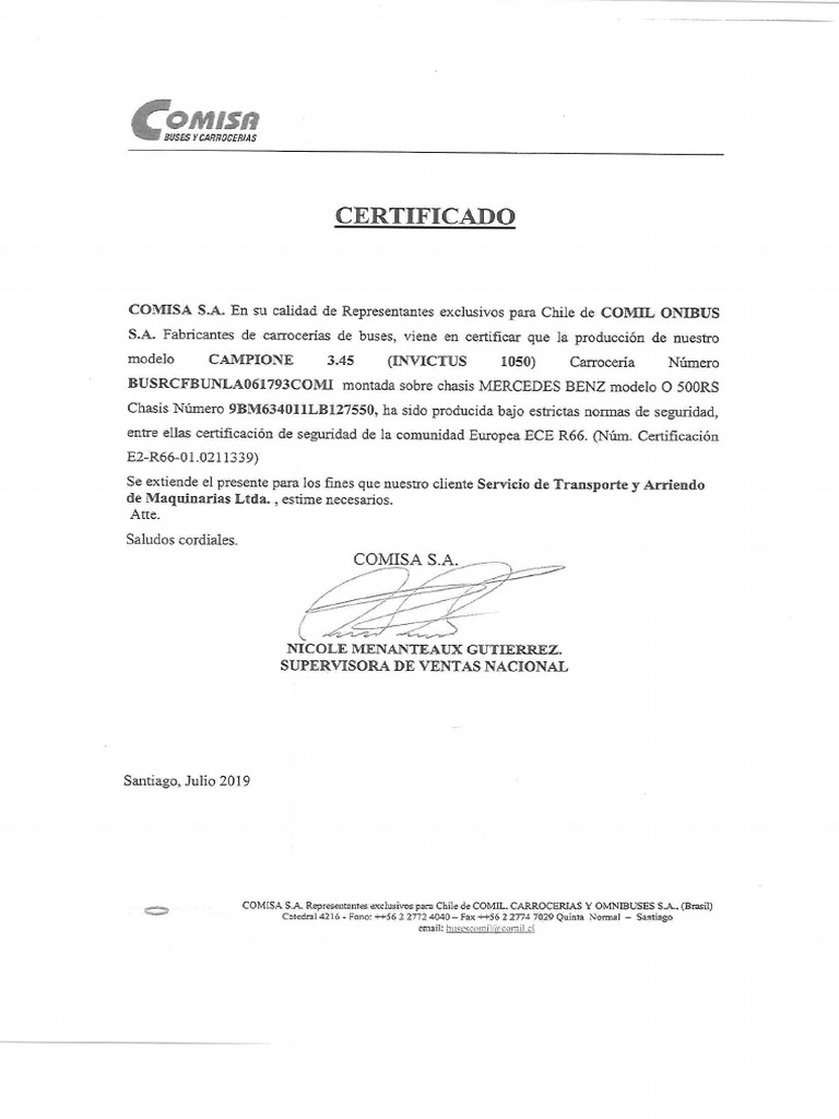12 - Certificado de Carroceria | PDF