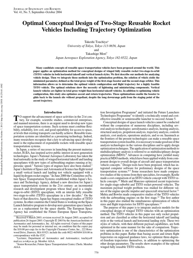 Optimal Conceptual Design of Two-Stage Reusable Rocket Vehicles ...