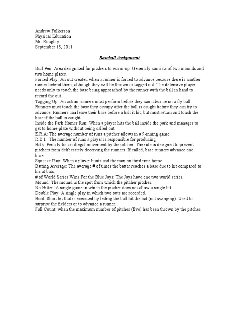 Base Ball Assignments | PDF
