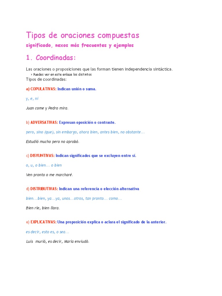 Tipos de Oraciones Compuestas | PDF