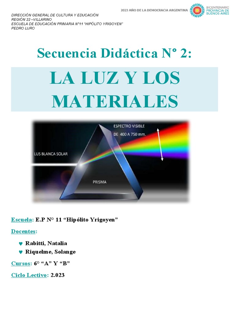 Los Materiales y La Luz 6º Ep11 Secuencia 2 | PDF | Arco iris | Ligero