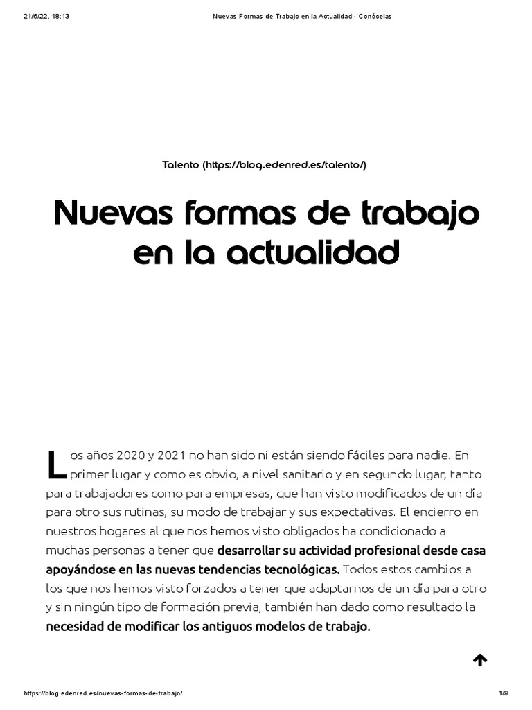Nuevas Formas de Trabajo en La Actualidad - Conócelas | PDF