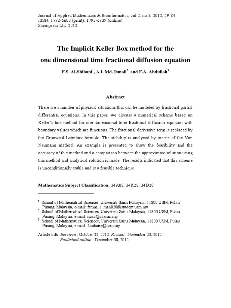 (F.S AlShibani) )The Implicit Keller Box method for the PDF