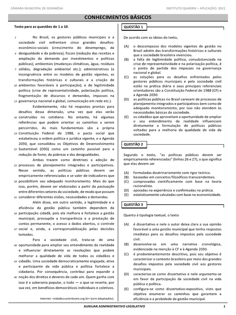 ATENCAO - Prova Quadrix Com Discursiva Sobre Administracao | PDF
