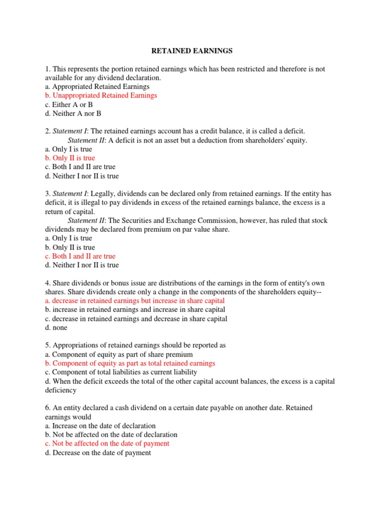 Retained Earnings PDF Retained Earnings Equity (Finance)