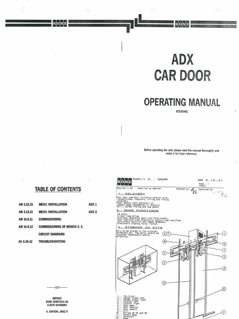 Kone ADX Car Door Operator Manual PDF