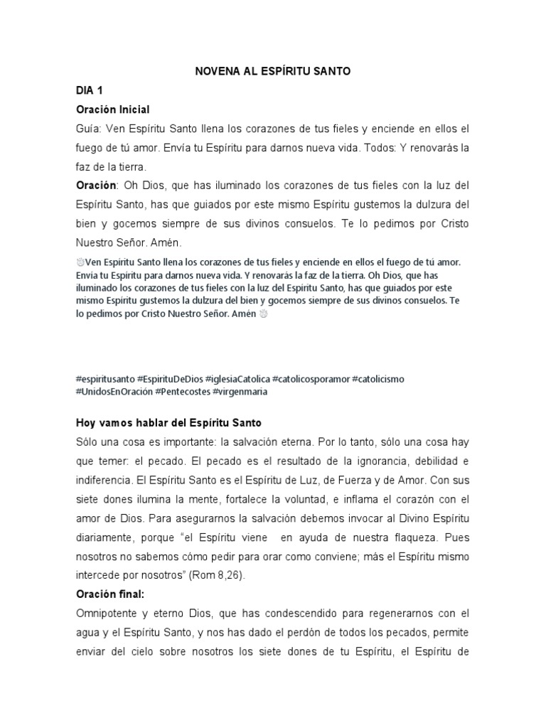 Novena Al Espíritu Santo | PDF