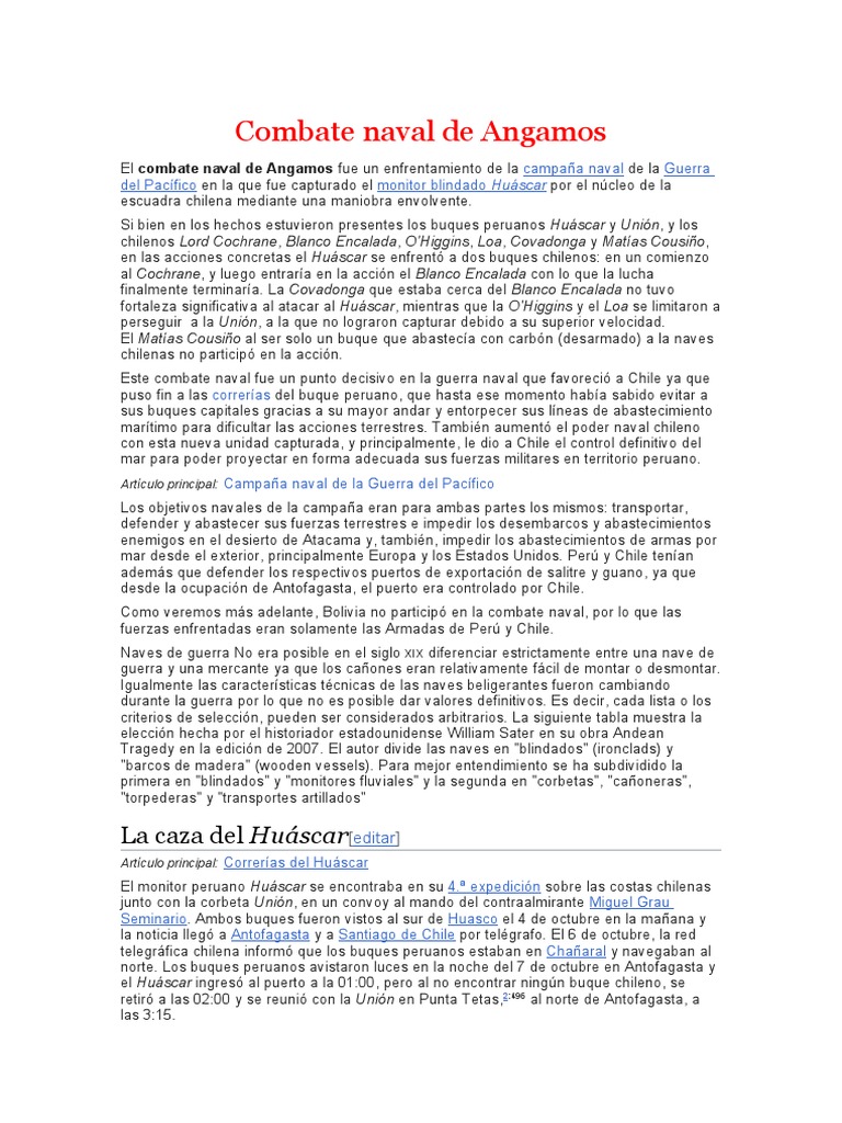Combate Naval de Angamos y Huáscar | PDF | Conflictos | Operaciones ...