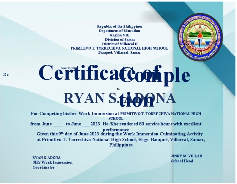 Work immersion certificate pdf
