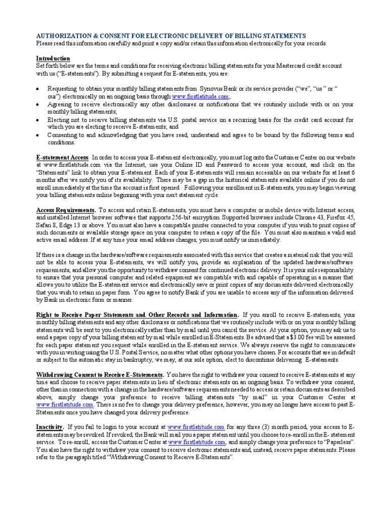 E-Statement Consent Guide | PDF | Legal Liability | United States ...