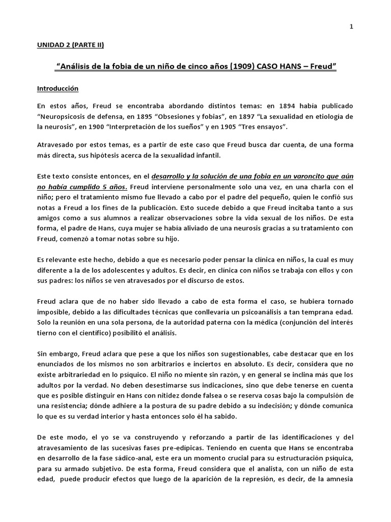 Análisis del Caso Hans de Freud | PDF | Neurosis | Sigmund Freud