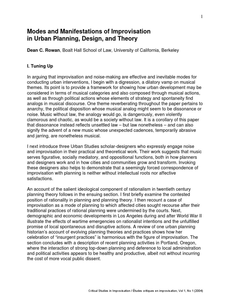 2004 Modes and Manifestations of Improvisation in Urban Planning ...