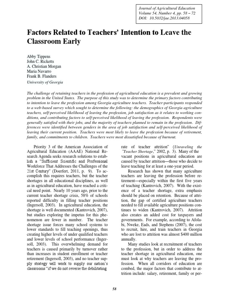 Teacher Attrition in Agricultural Education | PDF | Teachers | Job ...