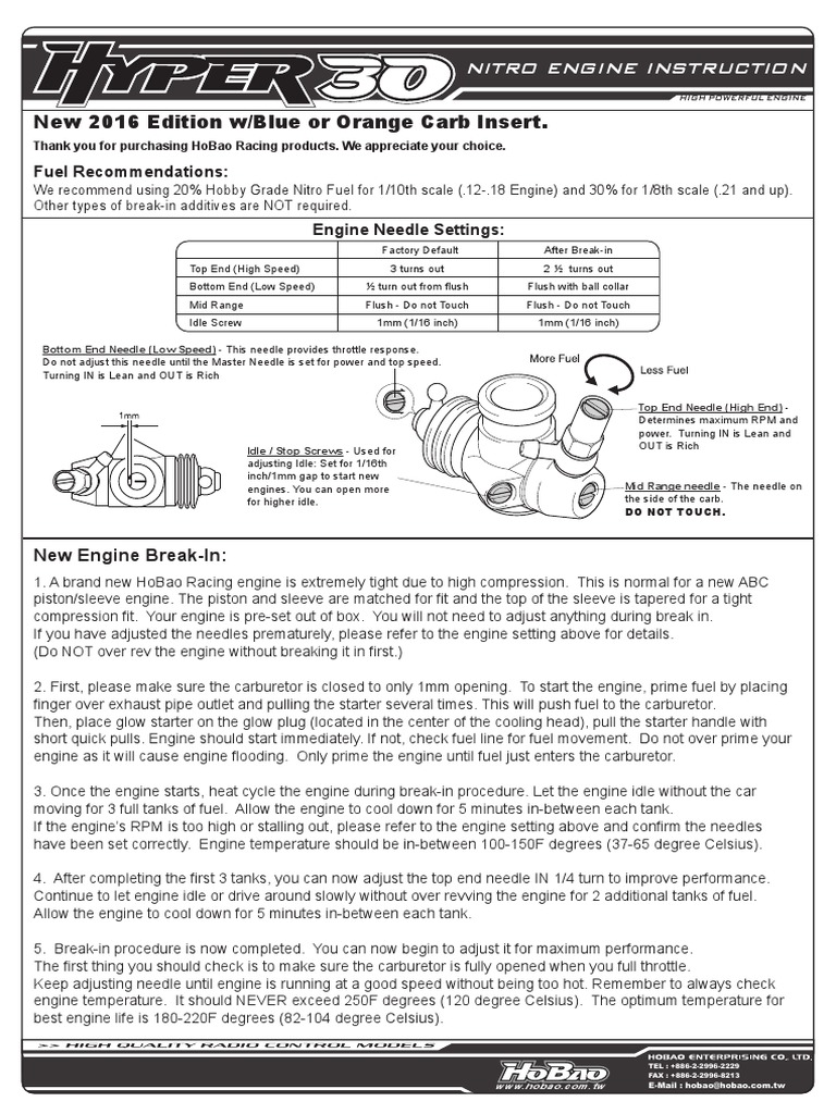 Nitro Engine Tuning and Break-In Guide | PDF | Carburetor | Machines