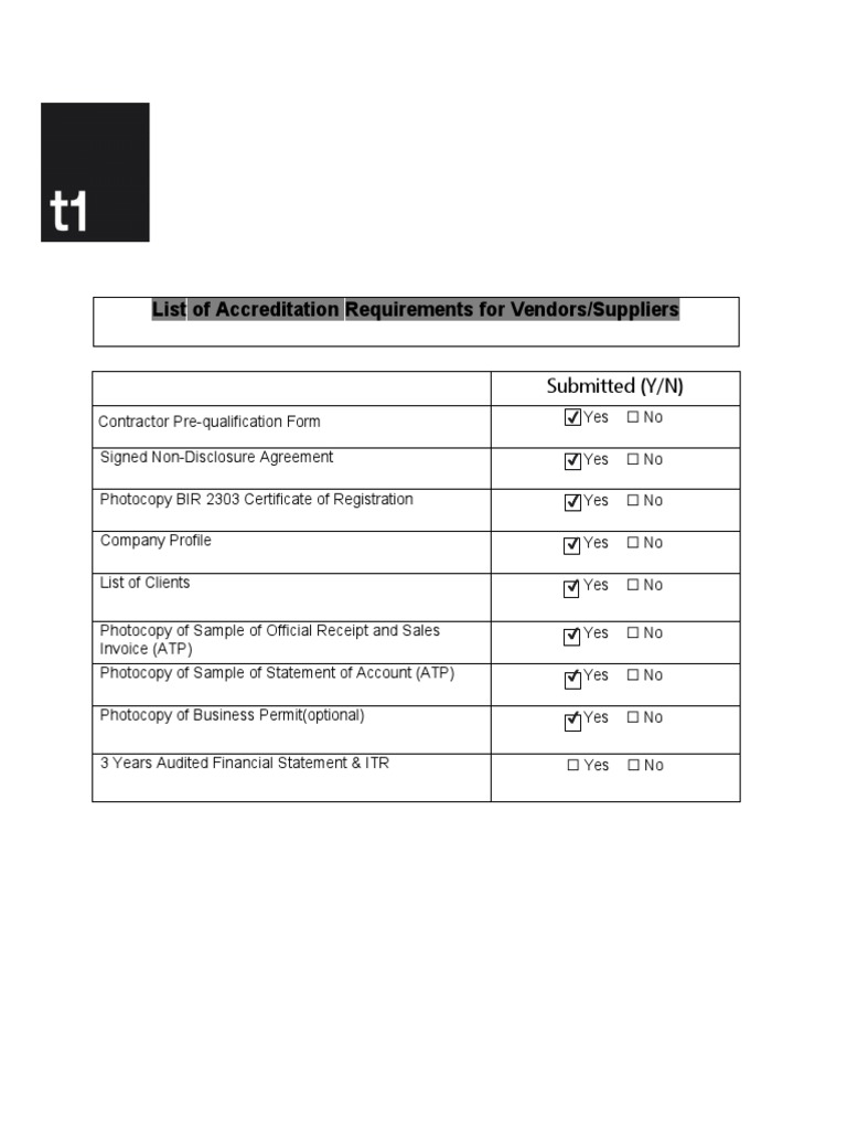 1Vendor Accreditation Requirements Compilation PDF Equity (Finance