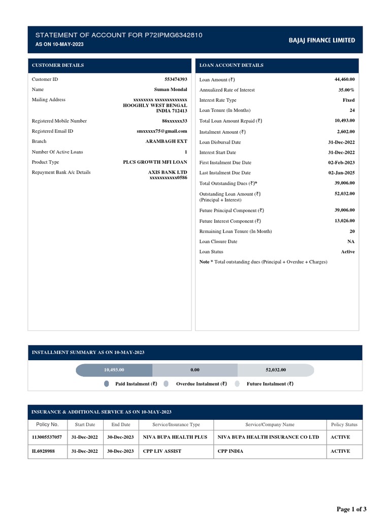 Statement of Account - 21!42!30 | PDF | Loans | Interest