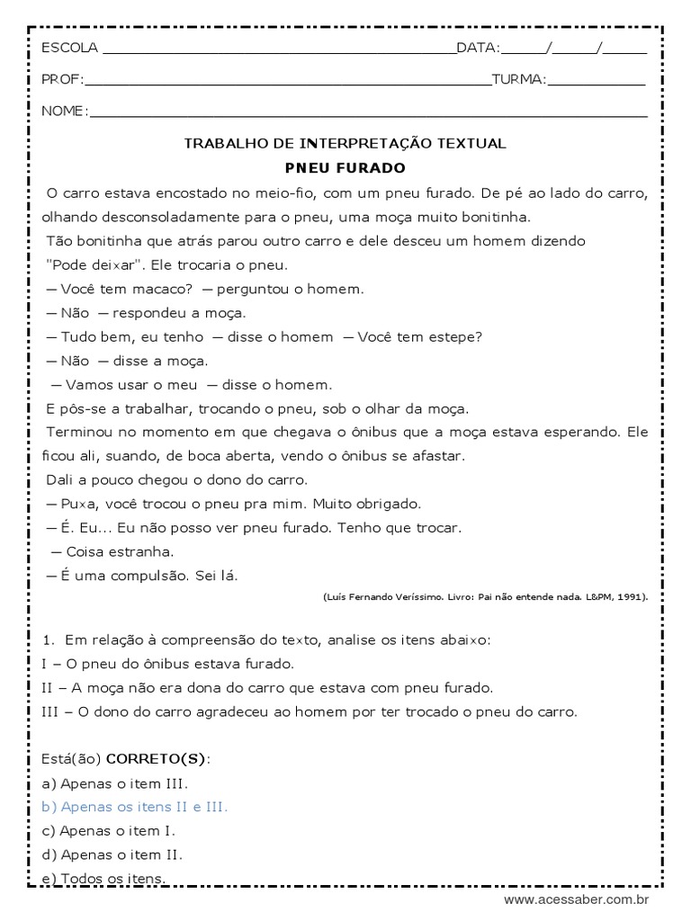 Atividades de Interpretação 9º Ano | PDF | Pneu