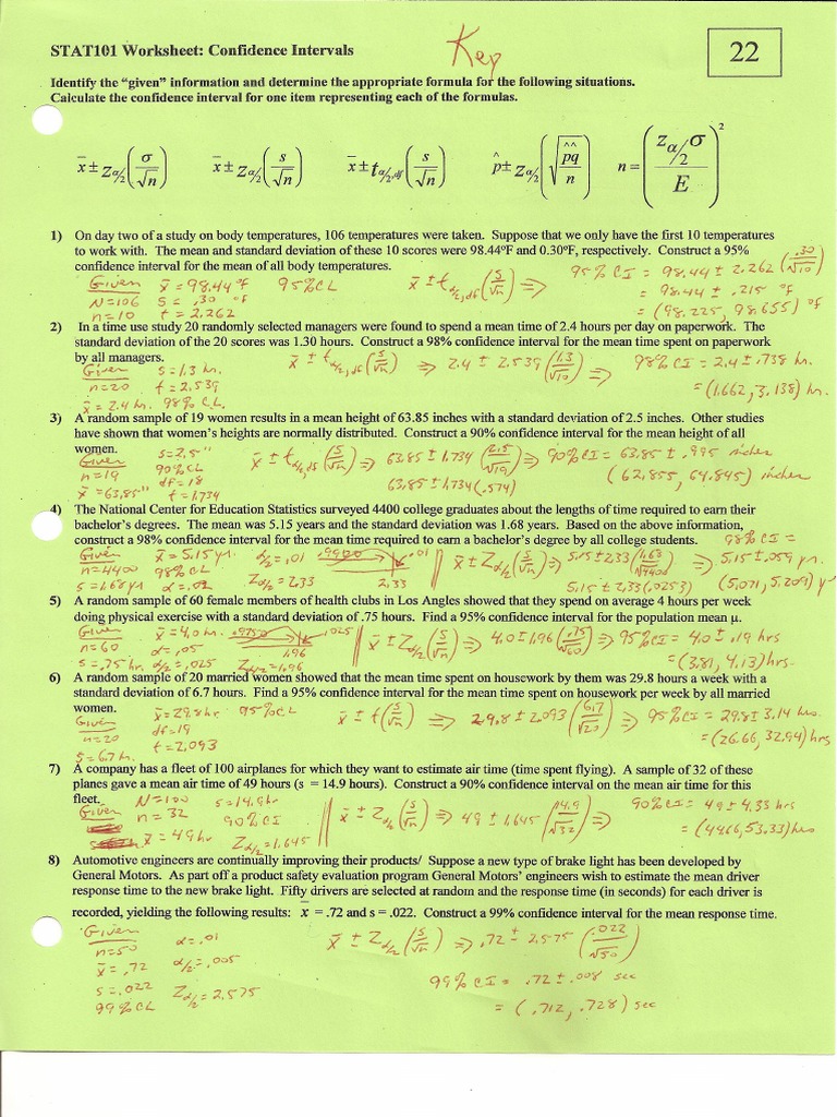 Confidence Intervals 2 KEY | PDF