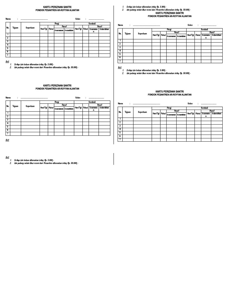 Kartu perizinan santri pdf