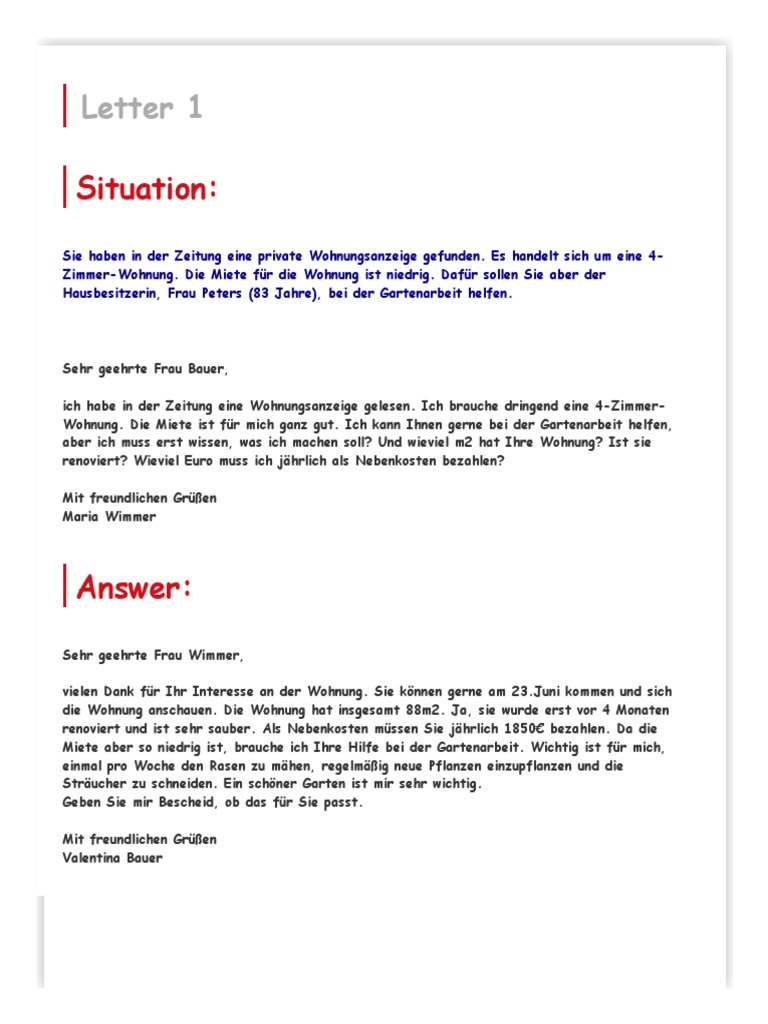 Sample Letters On Various Topics For The CEFR A2 - IfU Sprachschule | PDF