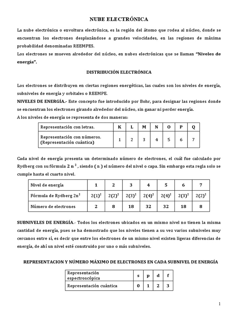Nube Electrónica PDF Configuración electronica Química Física