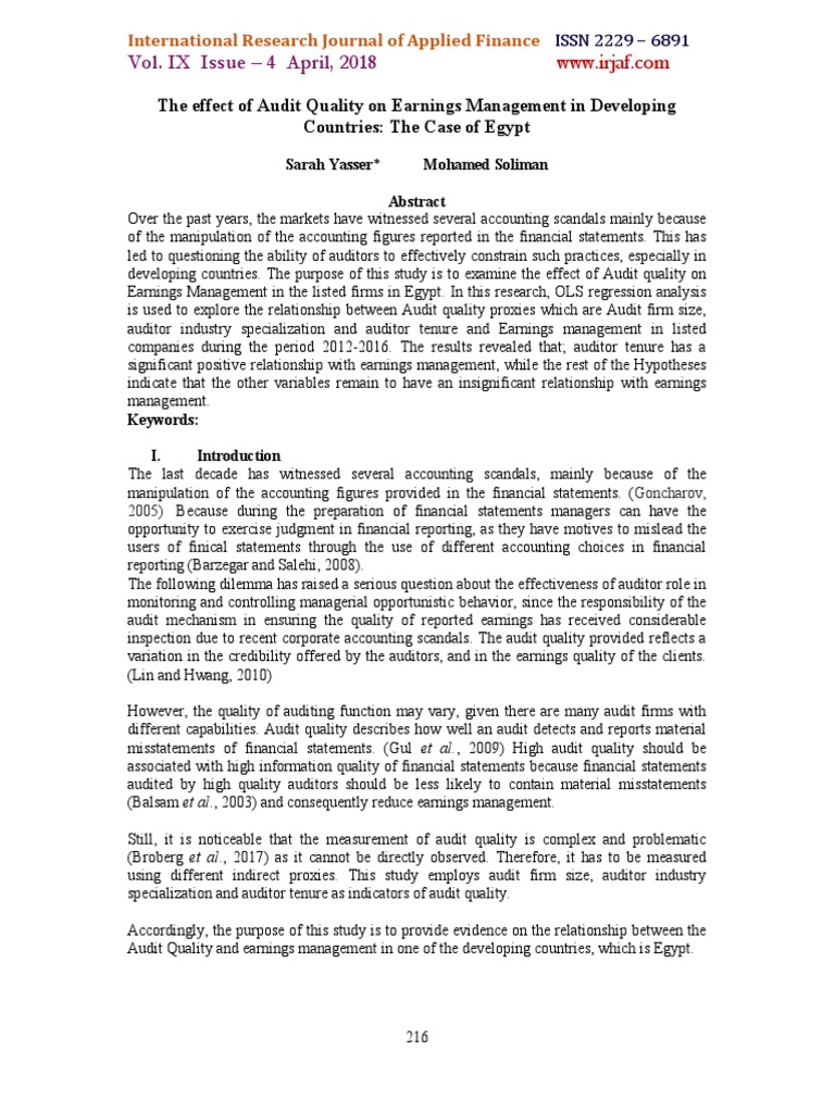 The Effect of Audit Quality on Earnings Management | PDF | Audit ...