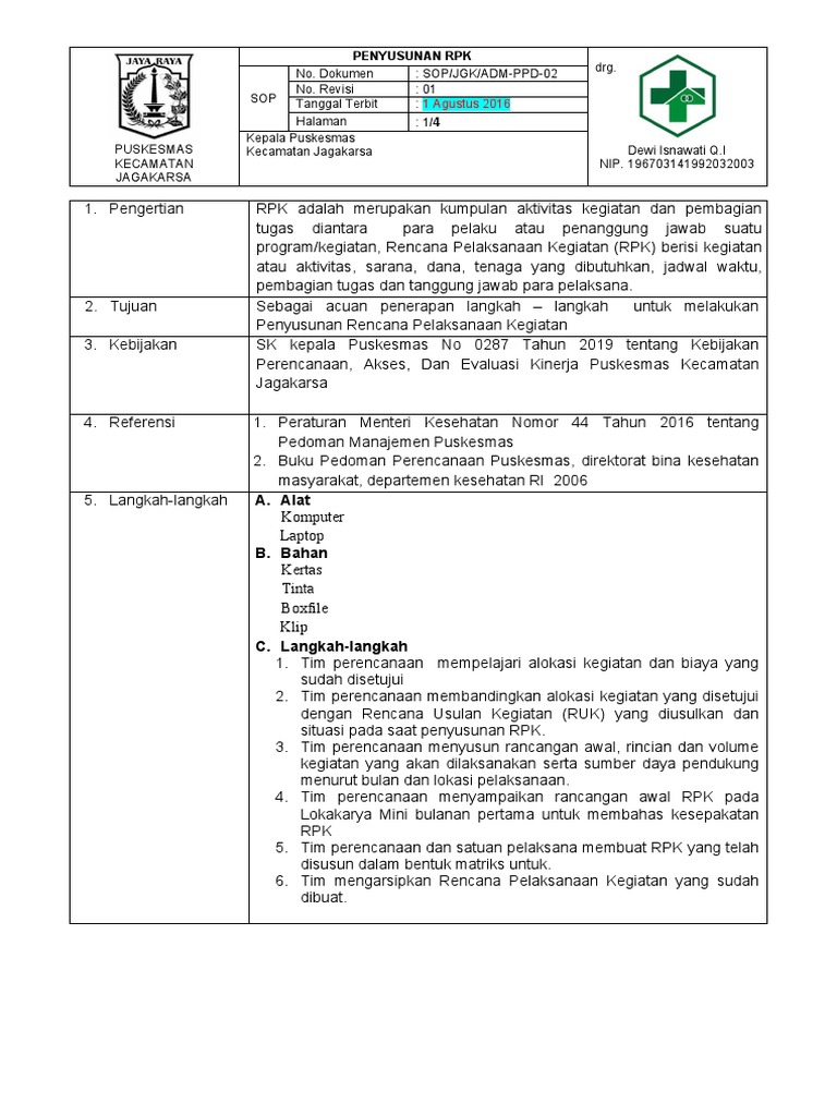 SOP Penyusunan RPK Oke | PDF