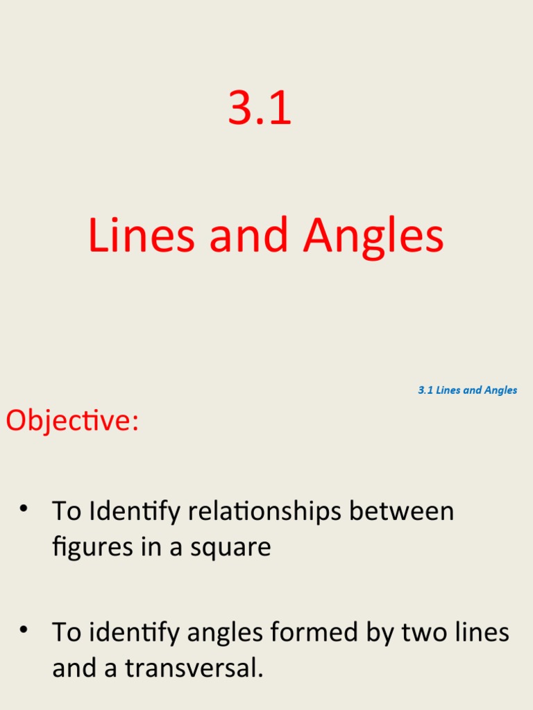 3 1 Lines and Angles | PDF | Geometry | Elementary Geometry