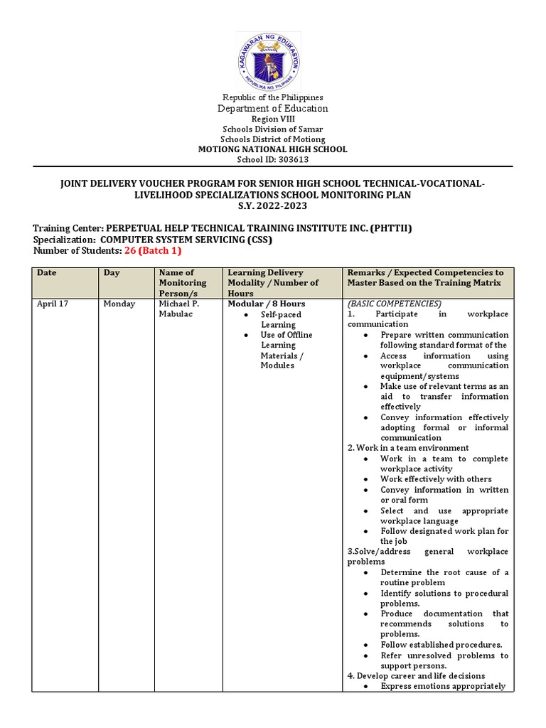 Css-School Monitoring Plan 2022-2023 | PDF